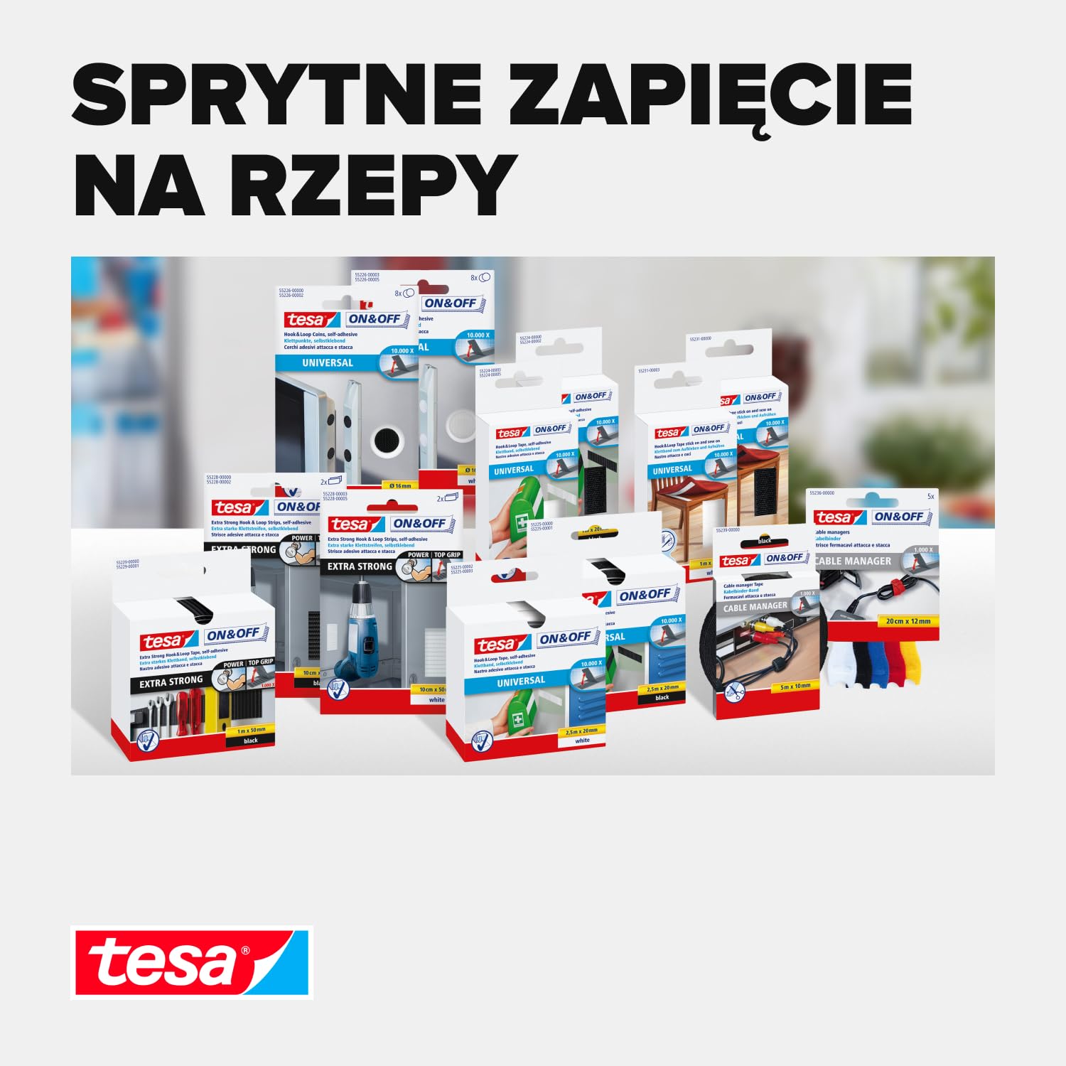 Uniwersalna prowadnica kabli tesa® On & Off – idealna do łączenia i porządkowania kabli