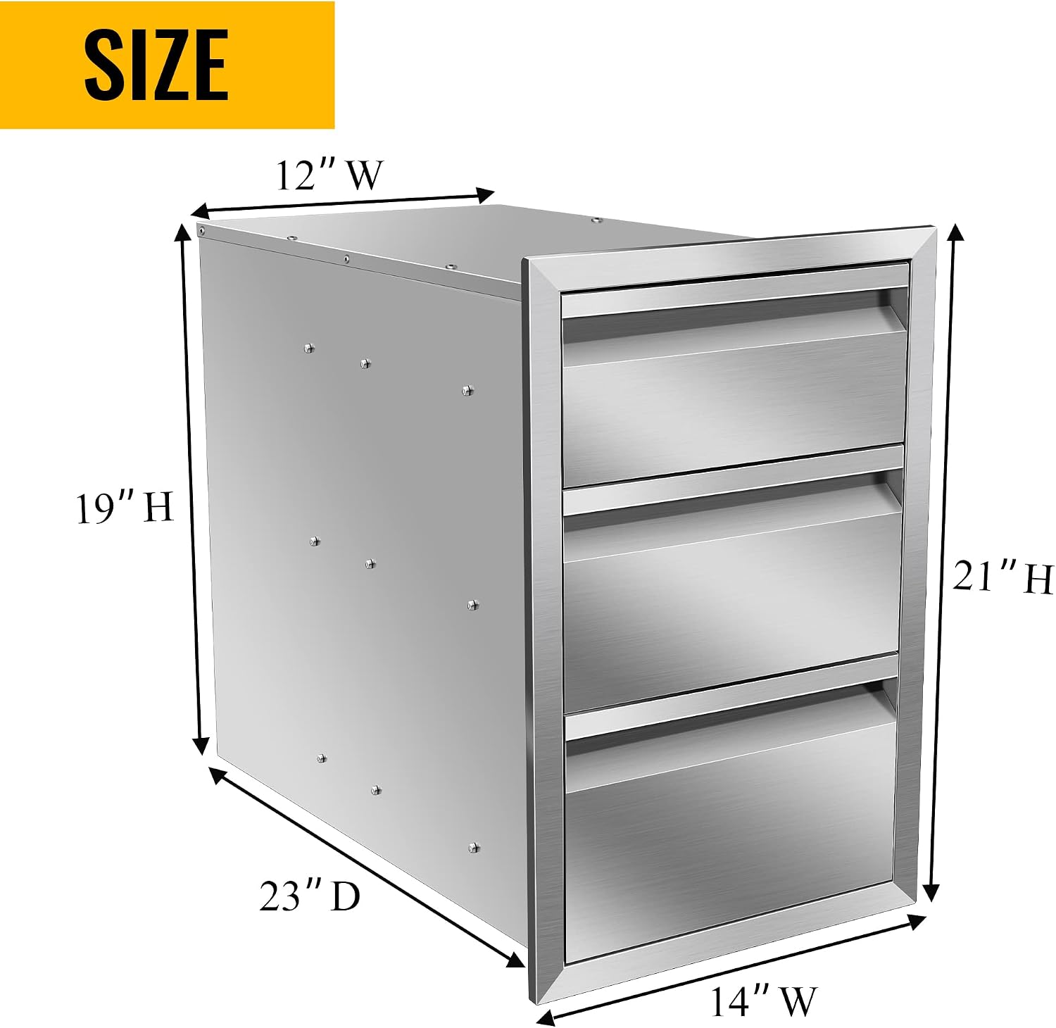 Outdoor Kitchen Drawers 14" W x 21" H x 23" D Inch Stainless Steel Flush Mount BBQ Triple Drawers for Outdoor Kitchen Island, or Patio Grill Station