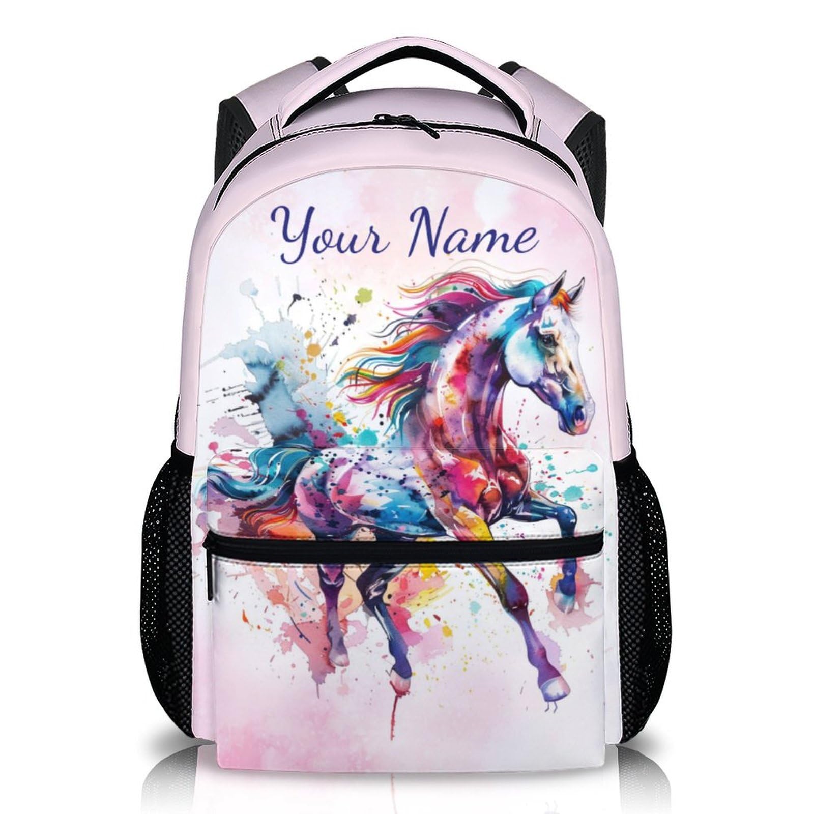 Wedinosaurnes Kids Backpack, Custom Horse Backpack for Girls 3-10, Cute School Bag, 17 Inch Student Bookbag for Travel Hiking School Picnic
