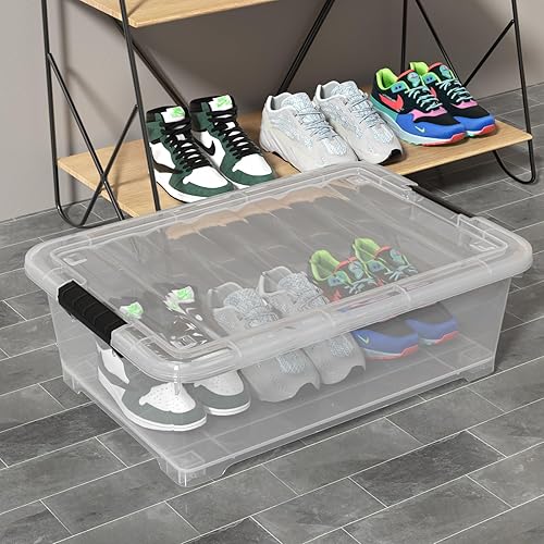 Miniatura 7 de Paquete de 3 cajas de almacenamiento transparentes de 20 cuartos de galón con ruedas, contenedores de plástico debajo de la cama con tapas