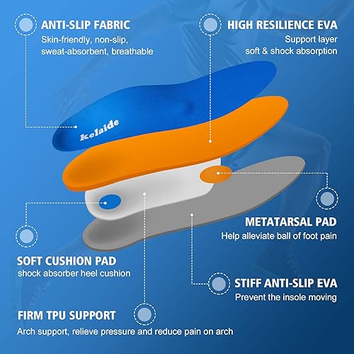 Miniatura 5 de Kelaide Plantillas de soporte de arco para aliviar la fascitis plantar, cómodas inserciones ortopédicas para pies planos, dolor de pies, pronación,