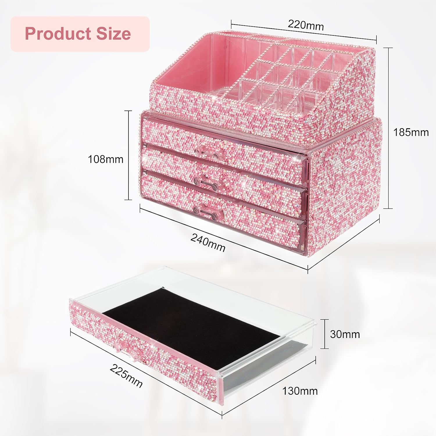 KEYPOWER Glitter Sequin Large Capacity Cosmetic Bag & Makeup Organizers 2PC New Pink