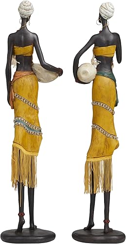 Miniatura 3 de Deco 79 Polystone People - Escultura africana hecha a mano con jarras de agua y detalles de joyas, juego de 2 6 pulgadas de ancho, 24 pulgadas de