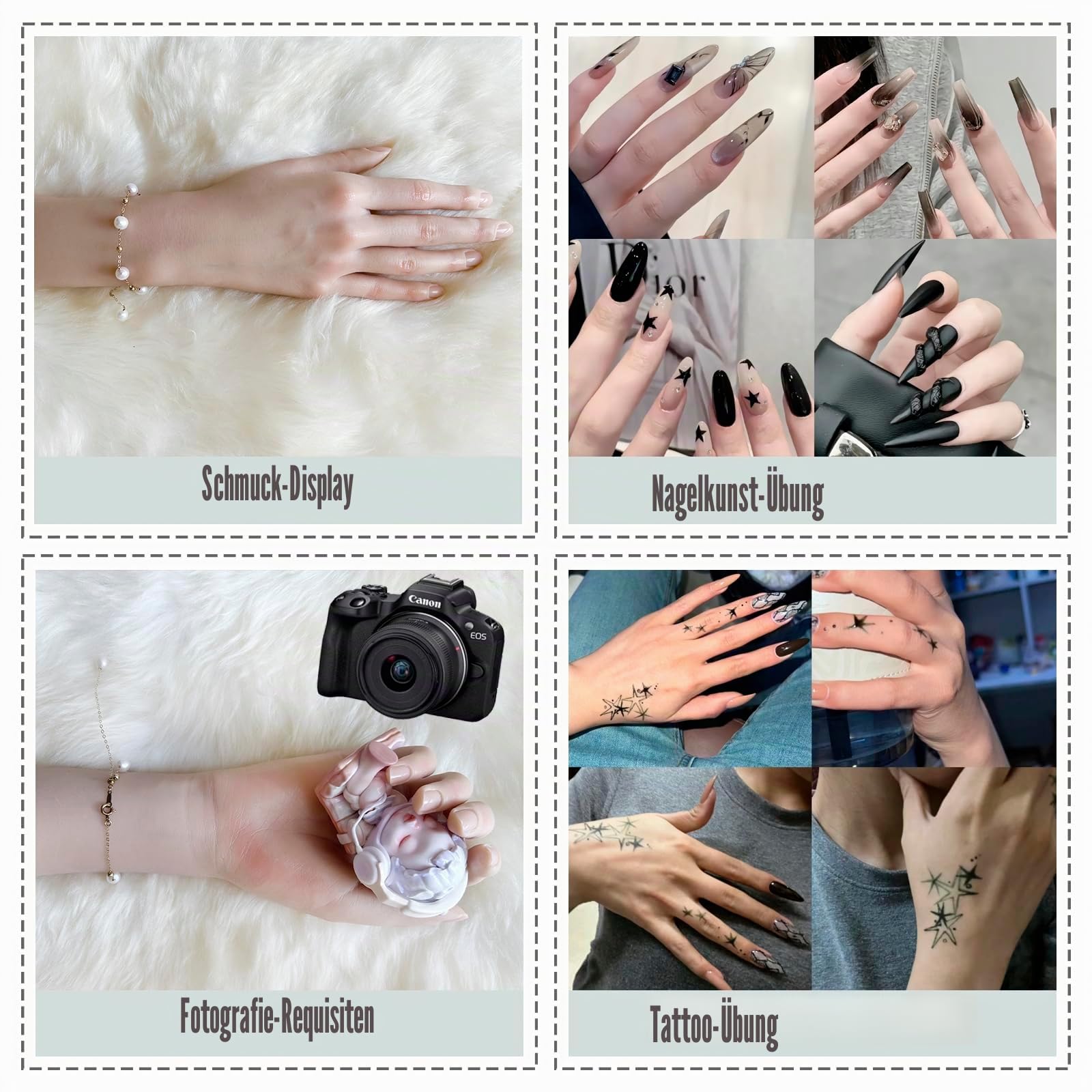 Realistische Silikon Hand Schaufensterpuppe Lebensechte weibliche Hände Modell für Acryl Nägel Zeigen Schmuck Scherzartikel Halloween Requisiten Fotografie Requisiten (Linke Hand)