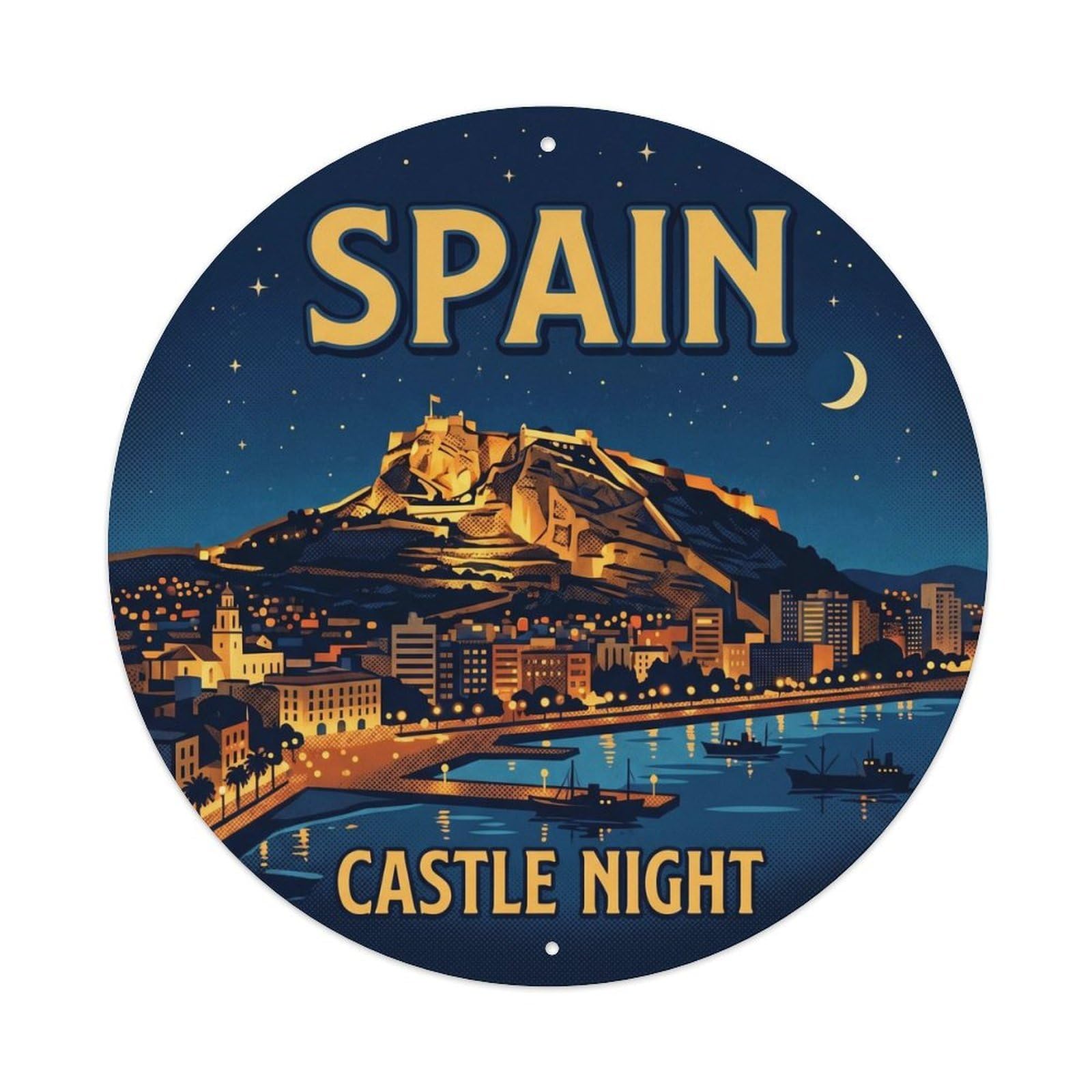 Alicante Castle Night Spain Cultural Travel Metal Tin Sign