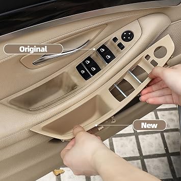 Left Hand Drive LHD for BMW 5 Series F10 F11 F18 Gray Beige Black Car Interior Inner Door Handle Panel Pull Trim Cover OEM:51417225875 (Beige/1 PCS)
