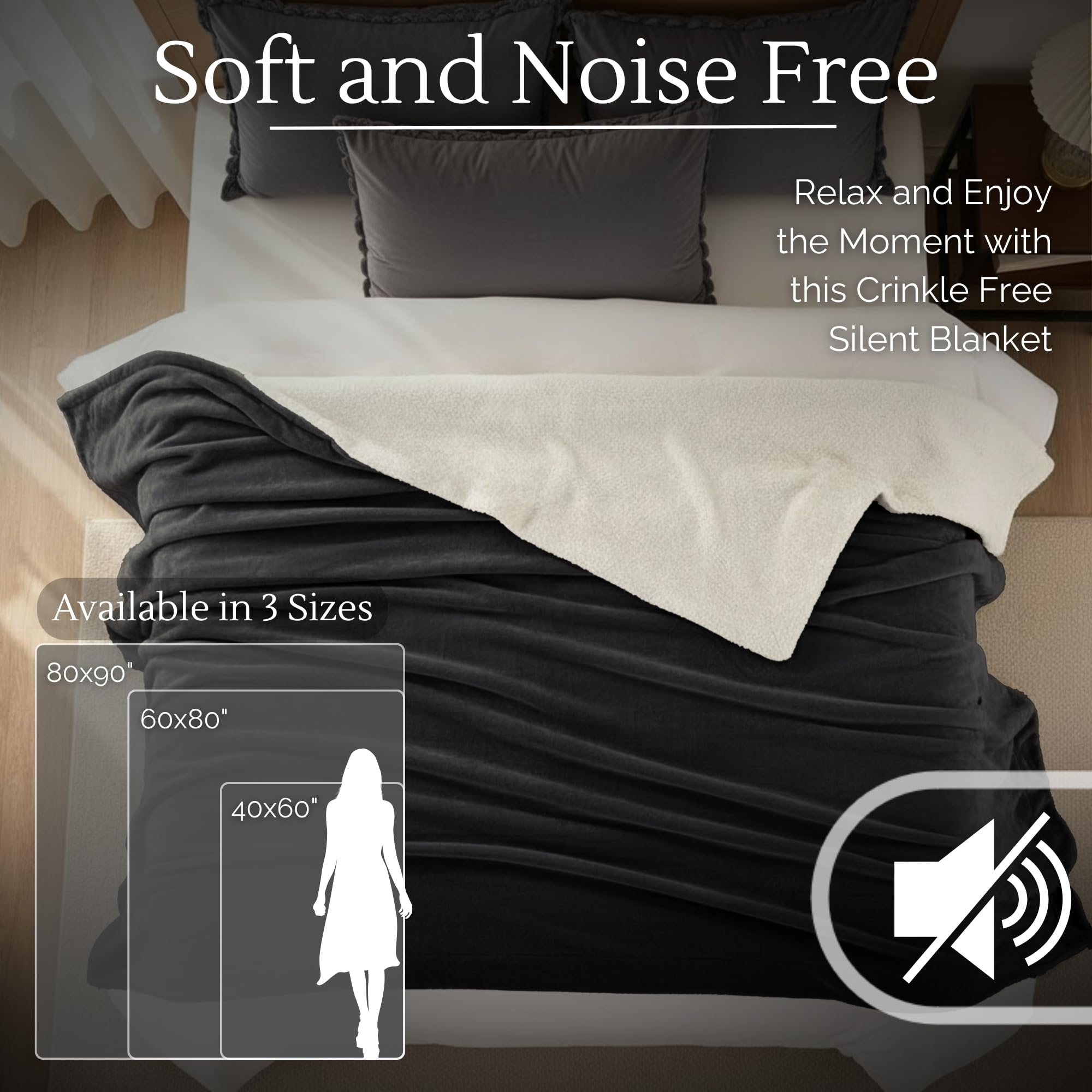 CREW FLX Waterproof Blanket for Bed Queen Size (80"x60") – Holiday-Ready Reversible Sherpa Throw with Leakproof TPU Layer – Stain-Resistant, Washable Bed Protector with Carry Bag – Gray: Black 80 x 60 inch