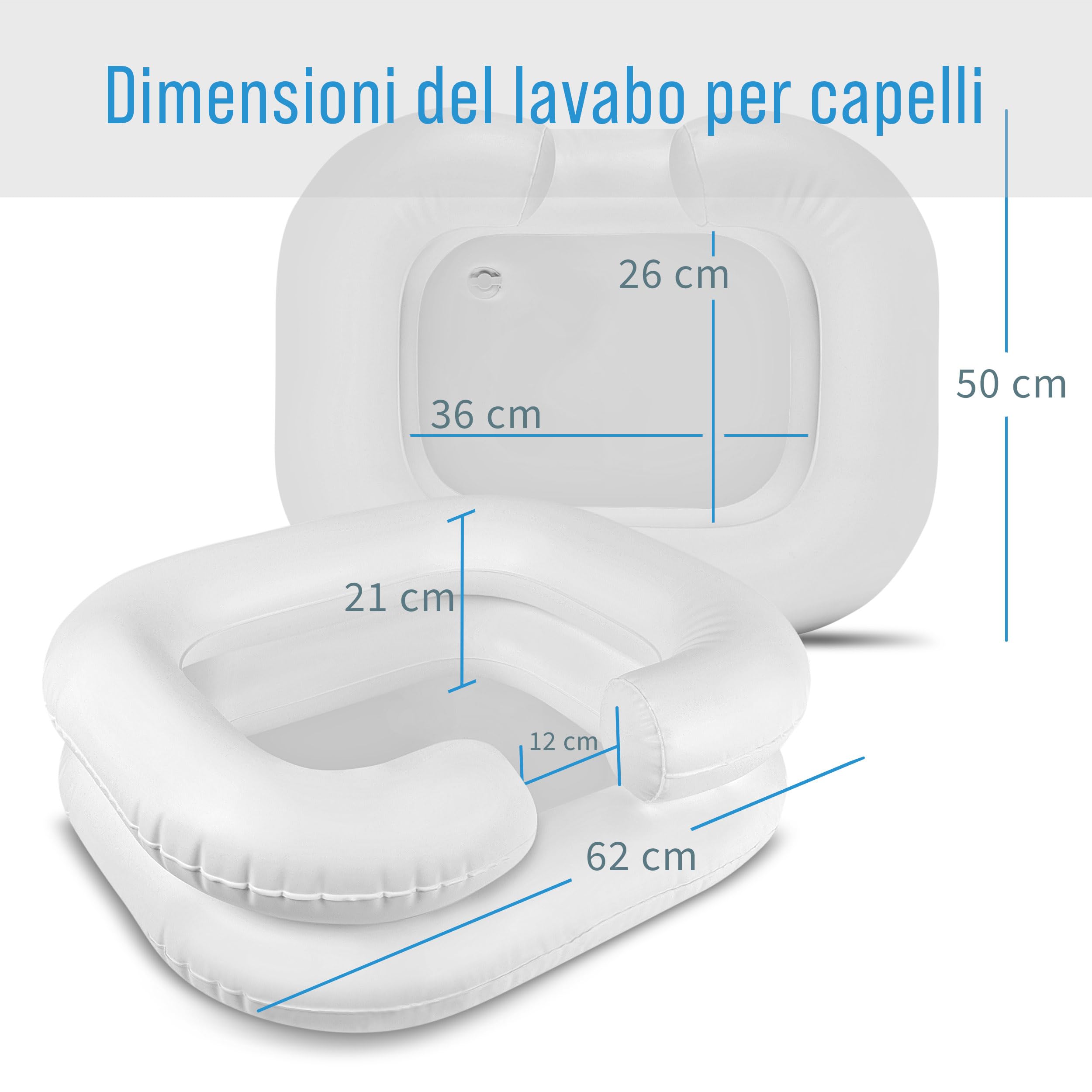 Pulox Lavandino mobile gonfiabile - Bacinella per Shampoo con sacca d'acqua, soffione e pompa d'aria - Vasca per il lavaggio dei capelli per pazienti allettati