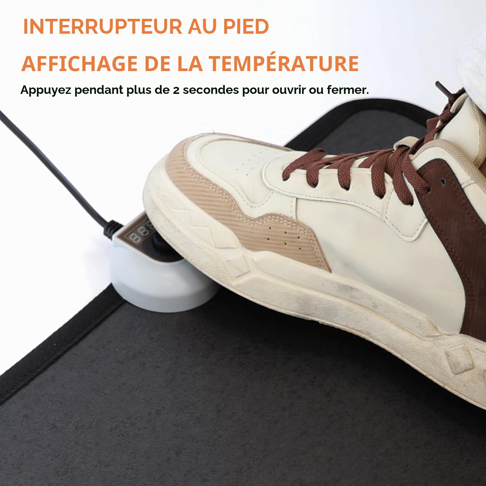 Tapis de sol électrique chauffant sous le bureau, chauffe-pieds chauffant – Chauffage des orteils 230 V pour bureau et maison (noir)