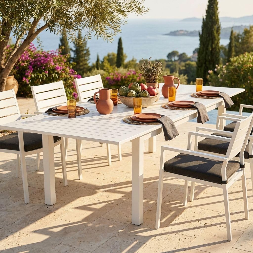 Milani Home s.r.l.s. Tavolo Rettangolare Allungabile In Alluminio 220/280 X 100 Da Esterno Giardino, Per Ristorante Agriturismo Albergo Hotel