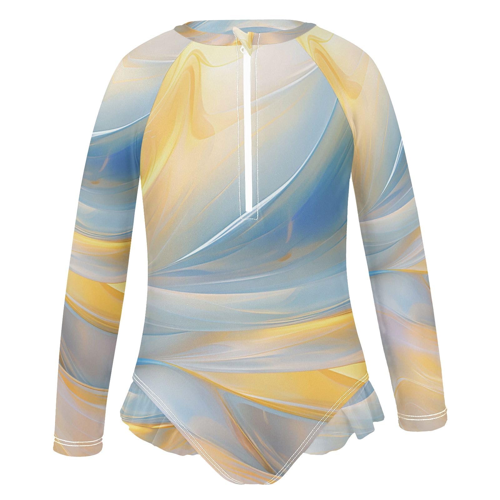 ALAZA Toddler Swimsuit Girl Bathing Suit Swimwear Rash Guard Yellow Blue Long Sleeve 3T