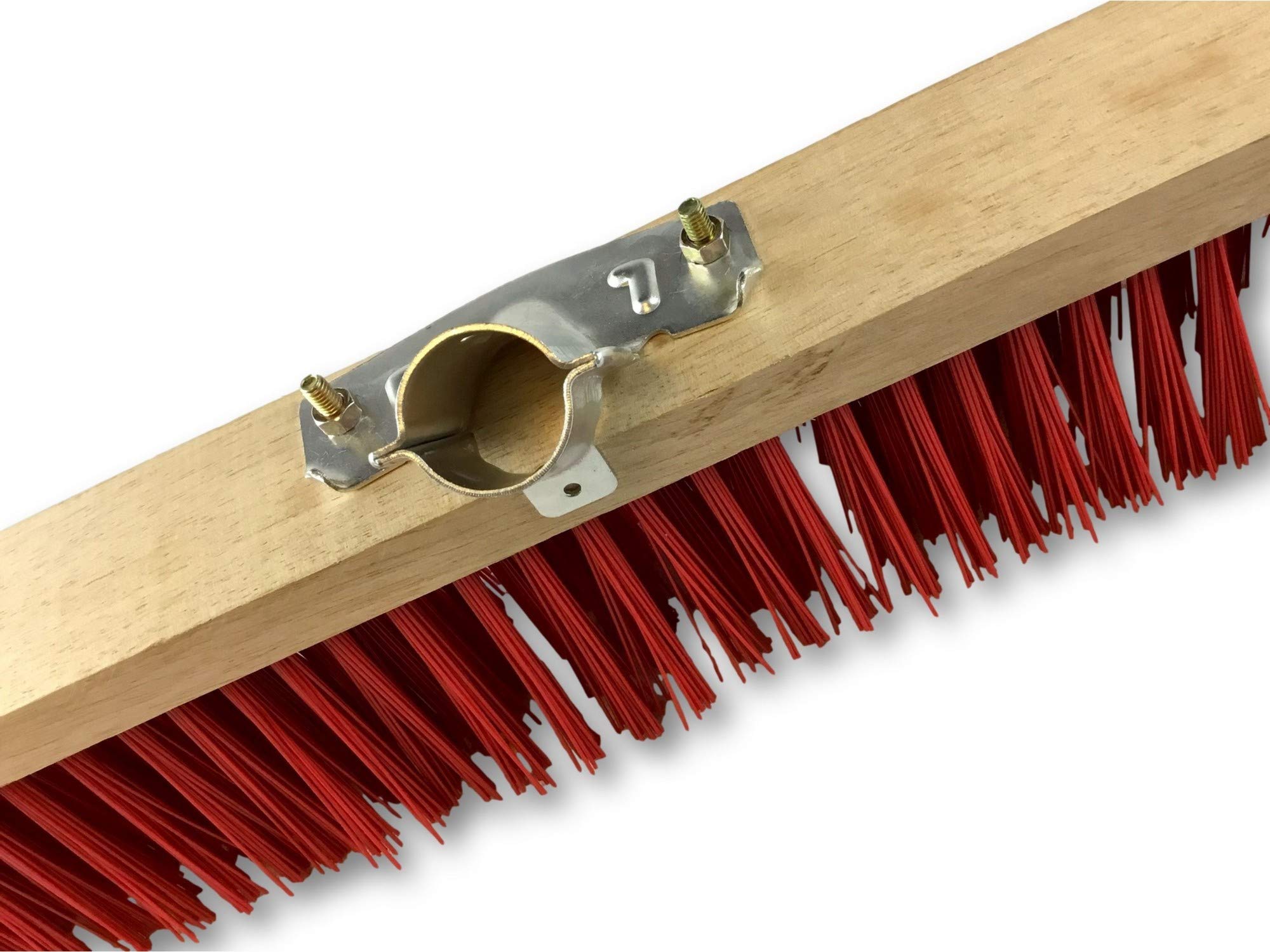 Balai d'atelier Type cantonnier | Piste Extérieur | Longueur 80 cm | Garnissage Brosse PVC Rouge | Semelle Bois | Douille métal boulonnée Ø 28 mm | avec Manche | Kibros 2380BM