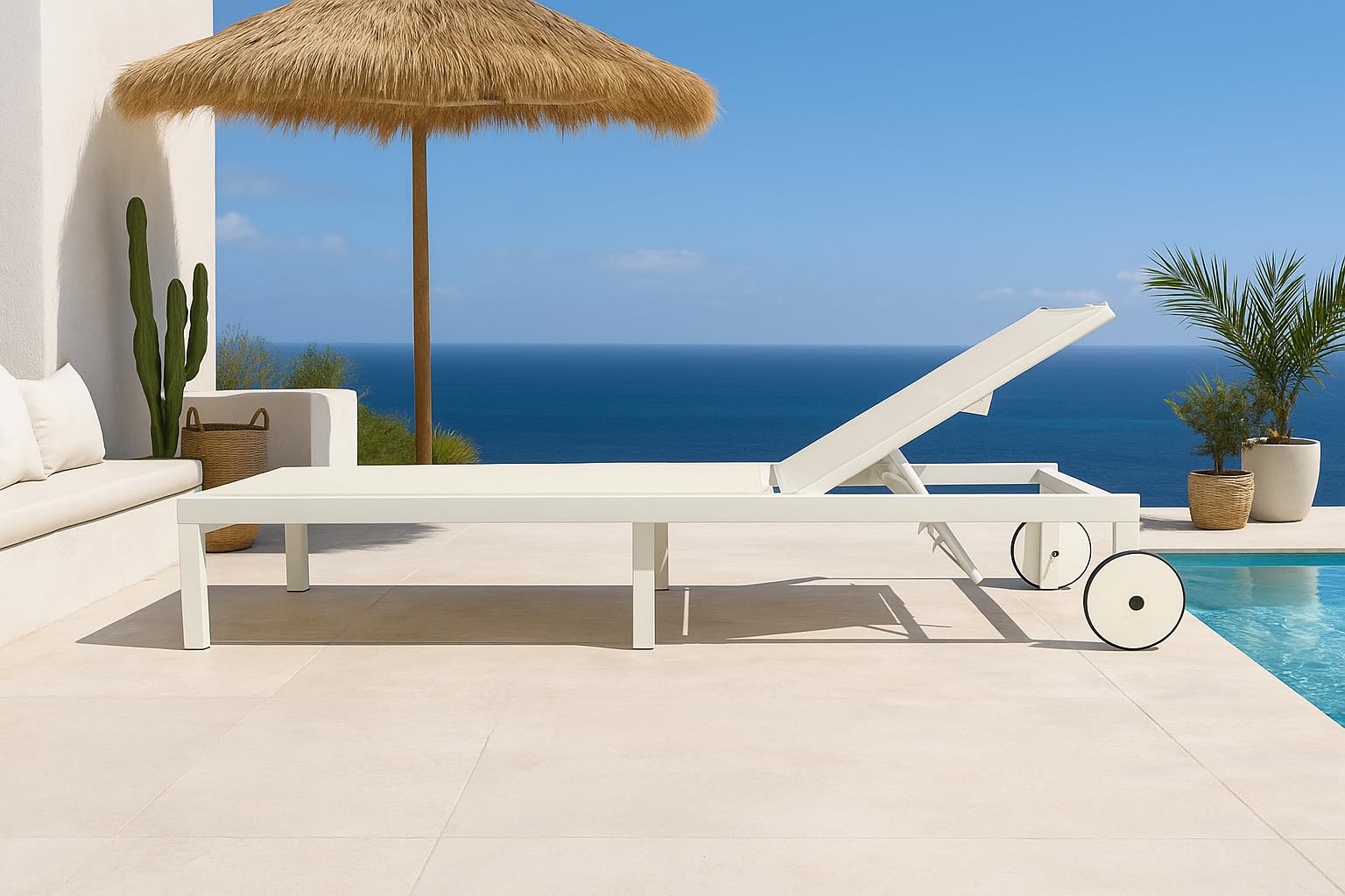 MOMMA HOME Tumbona Jardin Exterior - Reclinable 5 Posiciones, para Piscina y jardín, Ruedas de Aluminio, Textilene Tumbona Plegable, 196x65x30,5/83 cm (Blanco)