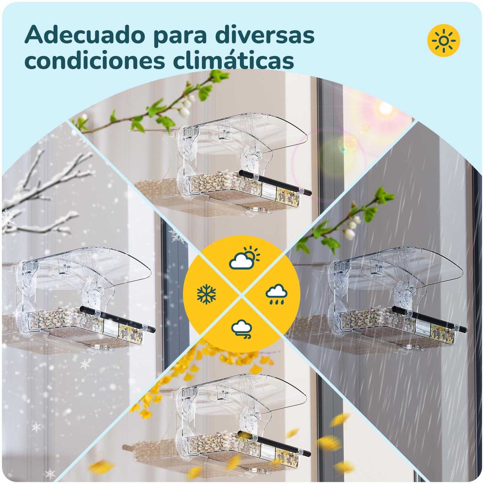 MrCrafts Comedero para Pájaros de Ventana Grande, 26x14x5.5 cm - Window Bird Feeder - Comedero Transparente para Ventana de Exterior para Aves Silvestres - Regalo Original — view 3
