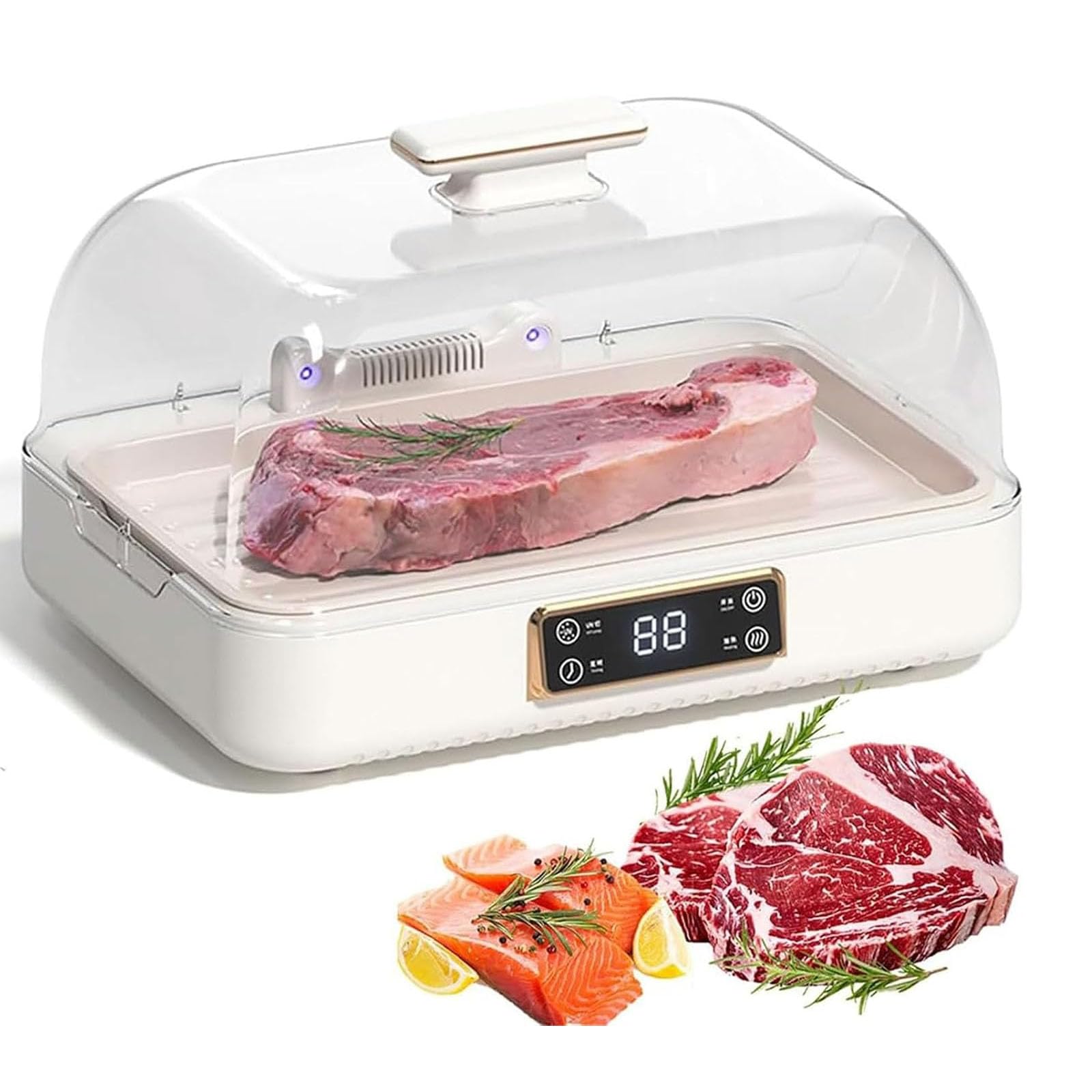 Descongelador eléctrico de alimentos, máquina de descongelación de carne de 8 litros con pantalla LED, ajuste de 3 velocidades, ciclo de calor de 360° para filetes y mariscos
