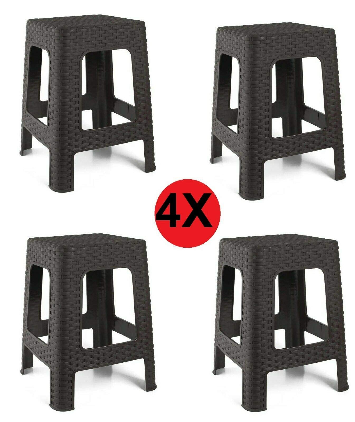 152162 Tabouret en Plastique Style Rattan Marron, Lot de 4
