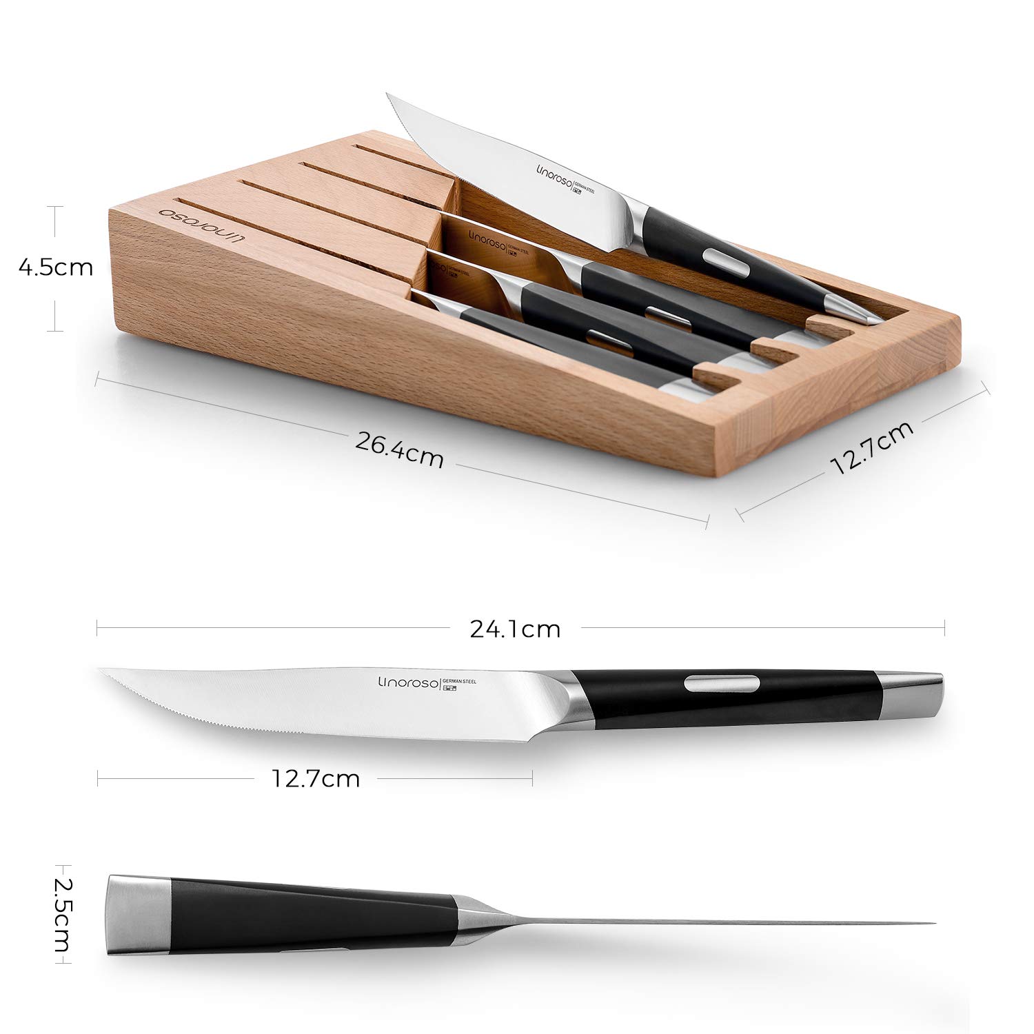 Steak Knives Set of 4, Stainless Steel Semi Serrated Steak Knife, Sharp