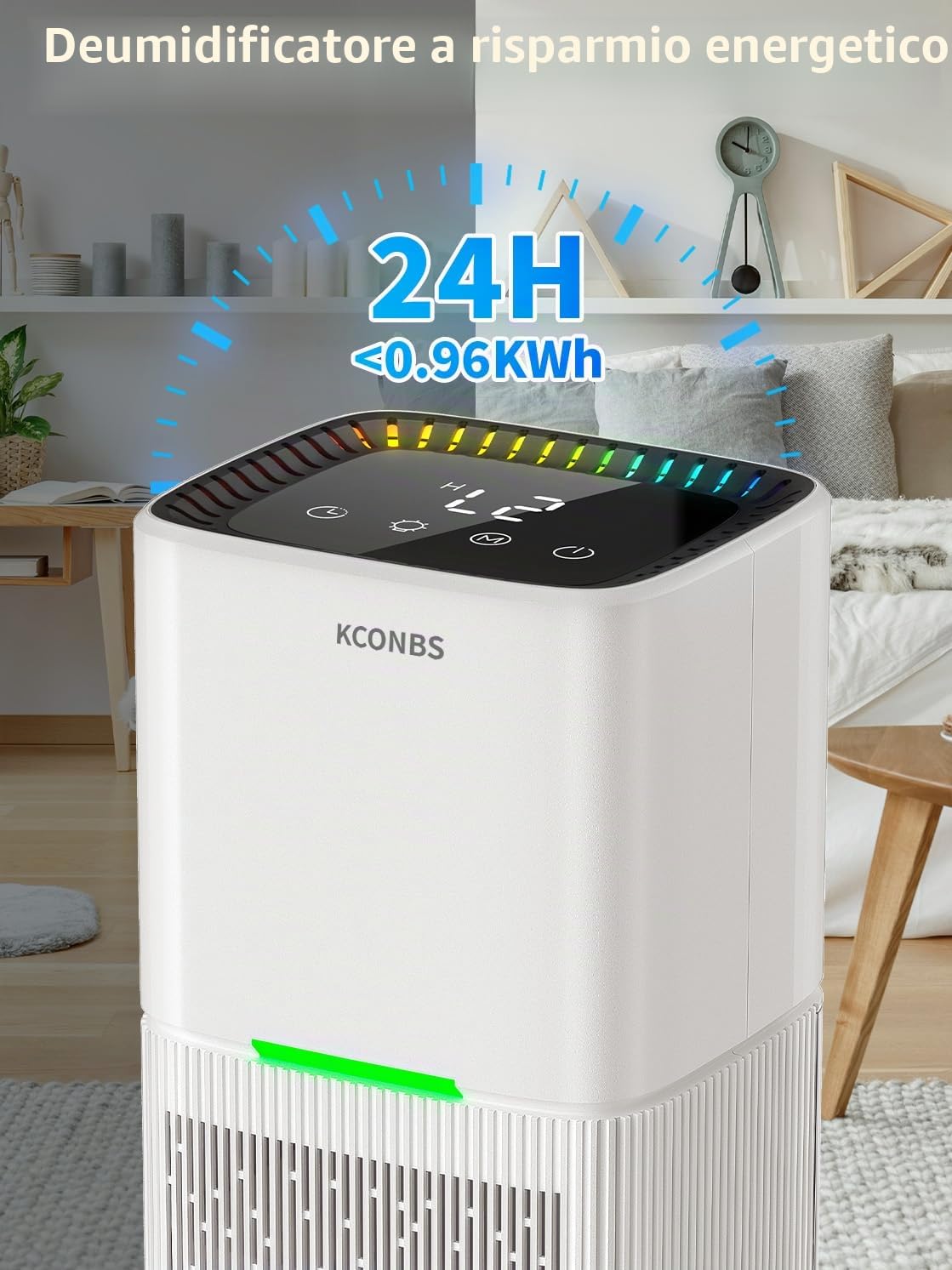 Deumidificatore Elettrico 1800ML, Eliminatore di Umidità con Schermo LED, 7 Luci Colorate, Spegnimento Automatico, Timer 24H,bianco ghiaccio, Ideale per Bagno e Camera da Letto