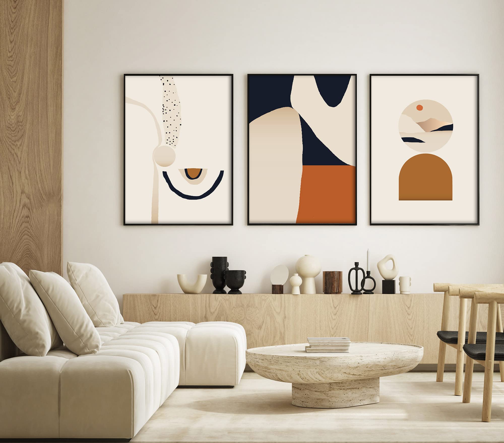 ag.art deco Pack of 3 Wall Art 40x50cm Black Frame Wall Decor Modern Design, Beige-Brown Abstract 2 - Image 2