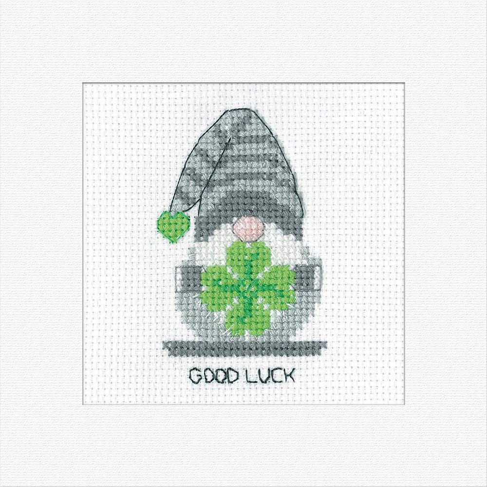 Heritage Crafts Gonk - Good Luck Cross Stitch Greeting Card