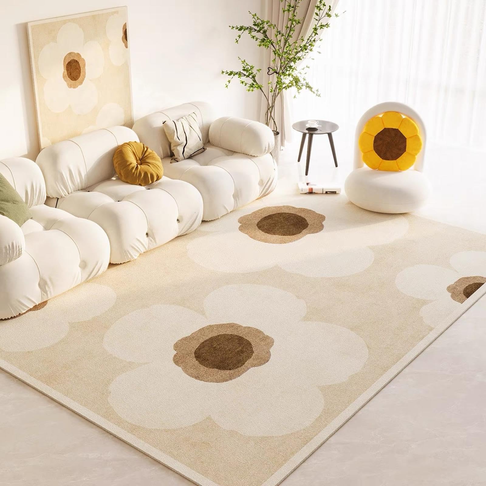 Tapis de sol style crème 140x200 pour salon et chambre de luxe léger
