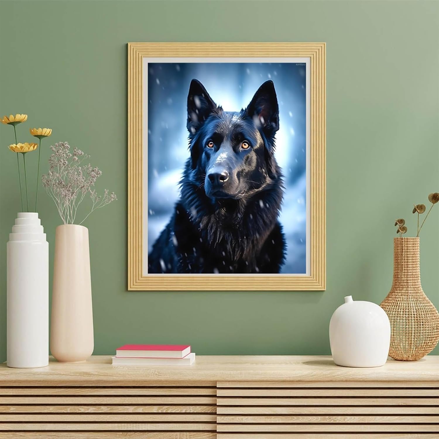 KAYEIUU 5D German Shepherd Diamond Painting Kits, German Shepherd Dog Diamond Painting, Full Round Diamond Art Kits for Adults Diamond Dots Piant by Numbers Kits 12x16 inch