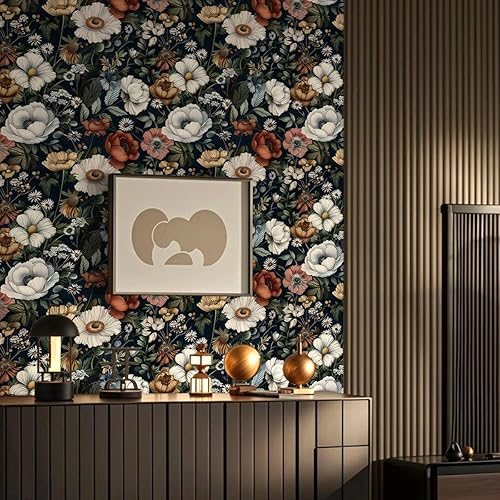 Miniatura 7 de Papel Tapiz Floral Oscuro Despegar y Pegar Papel de Contacto Vintage 16.9 pulgadas x 118.1 pulgadas Papel Tapiz Bohemio Despegar y Pegar con Flores