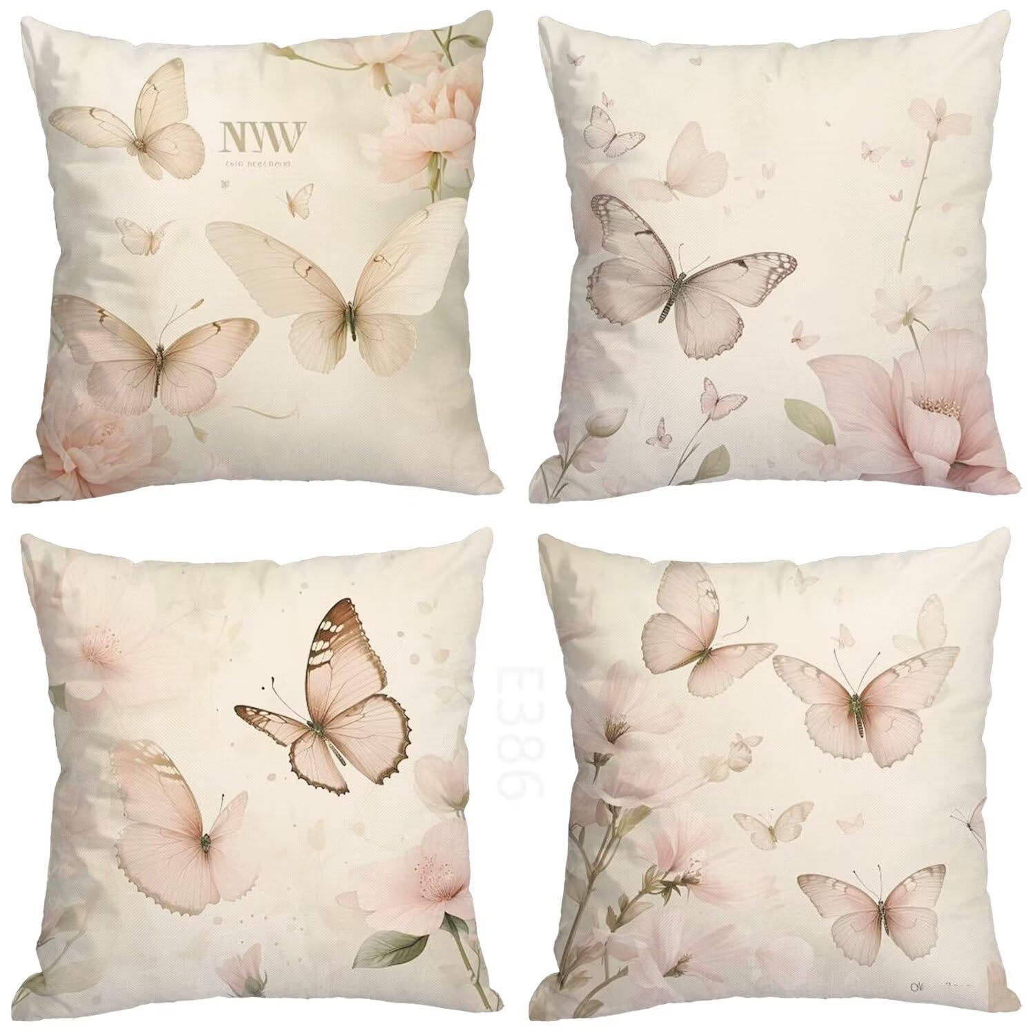 Cachi Federe Cuscini Divano 50x50cm,4 Pack Farfalla Estate Esterno Cuscini per Divano,Doppio Lato Quadrato Morbido Cuscini Divano,per Divano Soggiorno Sedia Autunno Dekoration Cuscino,Regali LY-386