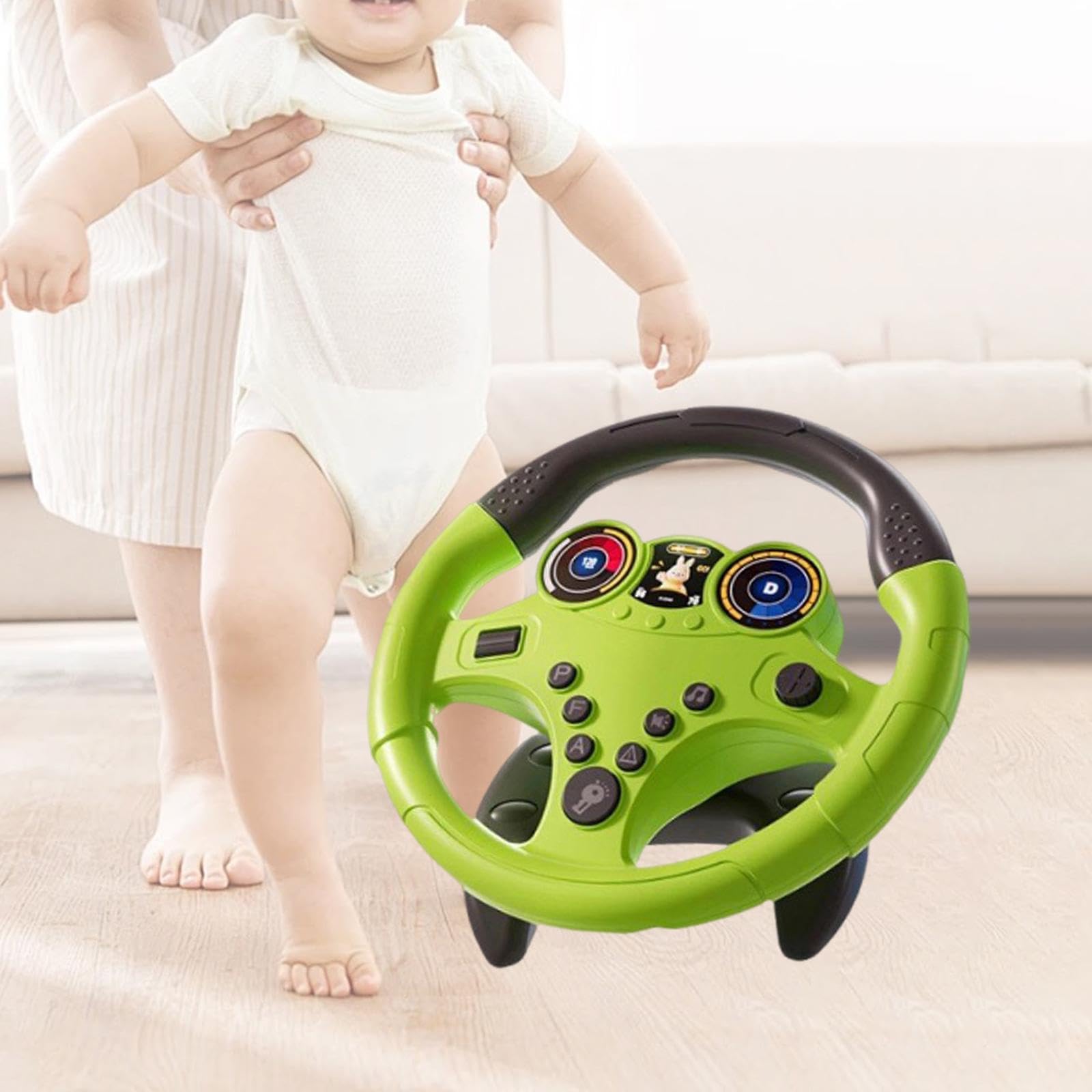 Volante Giocattolo di Simulazione, Volante Musicale per Bambini, Gioco di Ruolo con Suoni Elettrici, Ventosa E Cinturino, Adatto per Viaggi E Momenti, Grande Base Verde, Taglia unica bambino