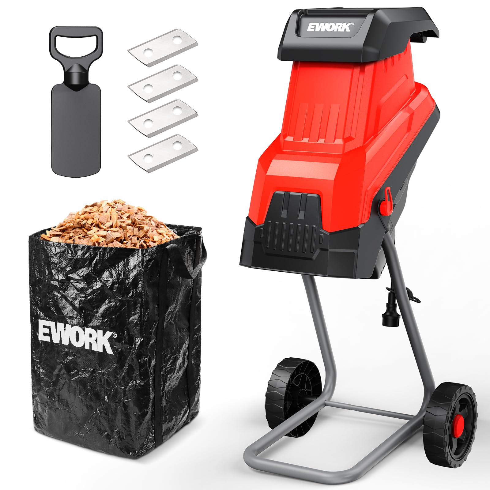 EWORK 15 Amp Electric Wood Chipper Shredder, Max 1.77" Cutting Diameter