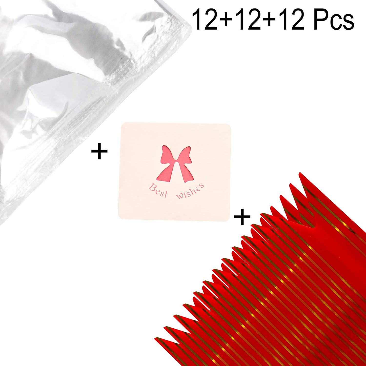 NUIBY 12 Pack 24"x30" Clear Basket Bags Package Bags Large Clear Cellophane Wrap for Baskets and Gifts, with Ribbon Bows and Greeting Cards (1.6 Mil) (24W x 30L) : Health & Household
