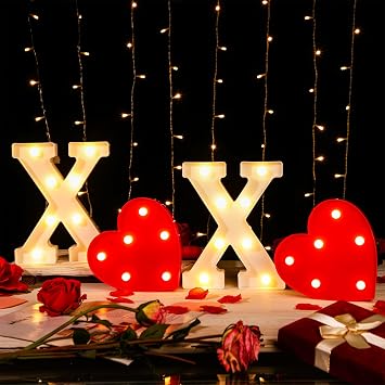 Valentines Decorations XOXO Light up LED Sign XOXO Letters Sign Wall Decor Heart Shaped Hanging Wall Art Valentine Decoration for Home Bedroom Office Night LightWhite, Red