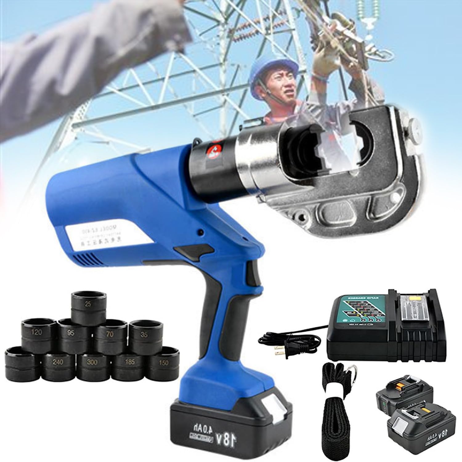 クラフトるうむ　クリップ400 電動ヘリ ZXSYYDS Blue Electric Hydraulic Crimping Tool, EZ-300/EZ-400, 18V