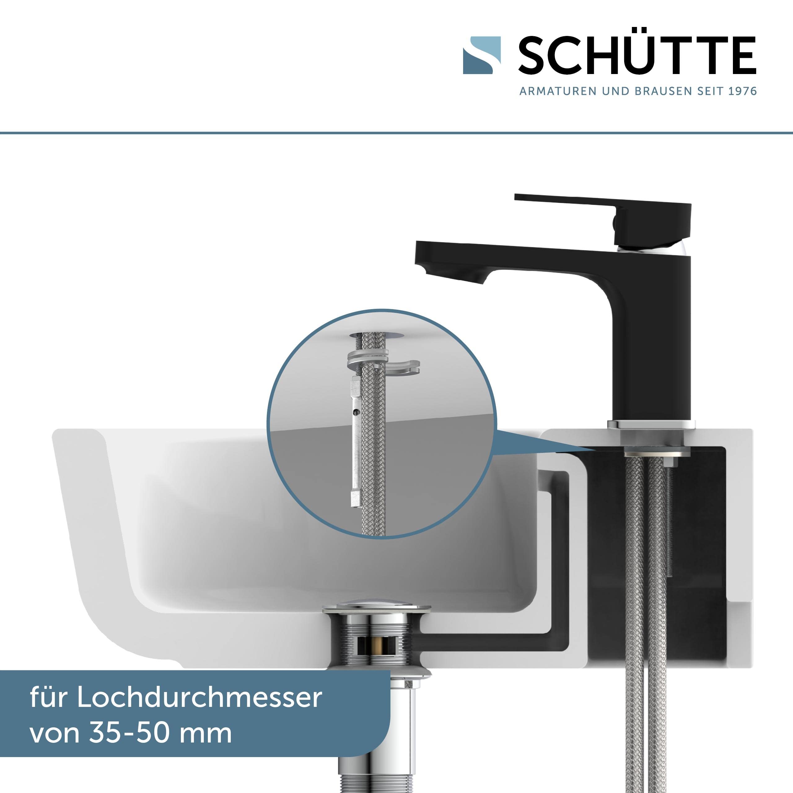 SCHÜTTE 43106 MADAGASKAR Waschtischarmatur mit Ablaufgarnitur, Mischbatterie mit Pop-Up Ventil, Badarmatur Waschbecken, Einhebelmischer Badezimmer, Wasserhahn Bad, Schwarz Chrom