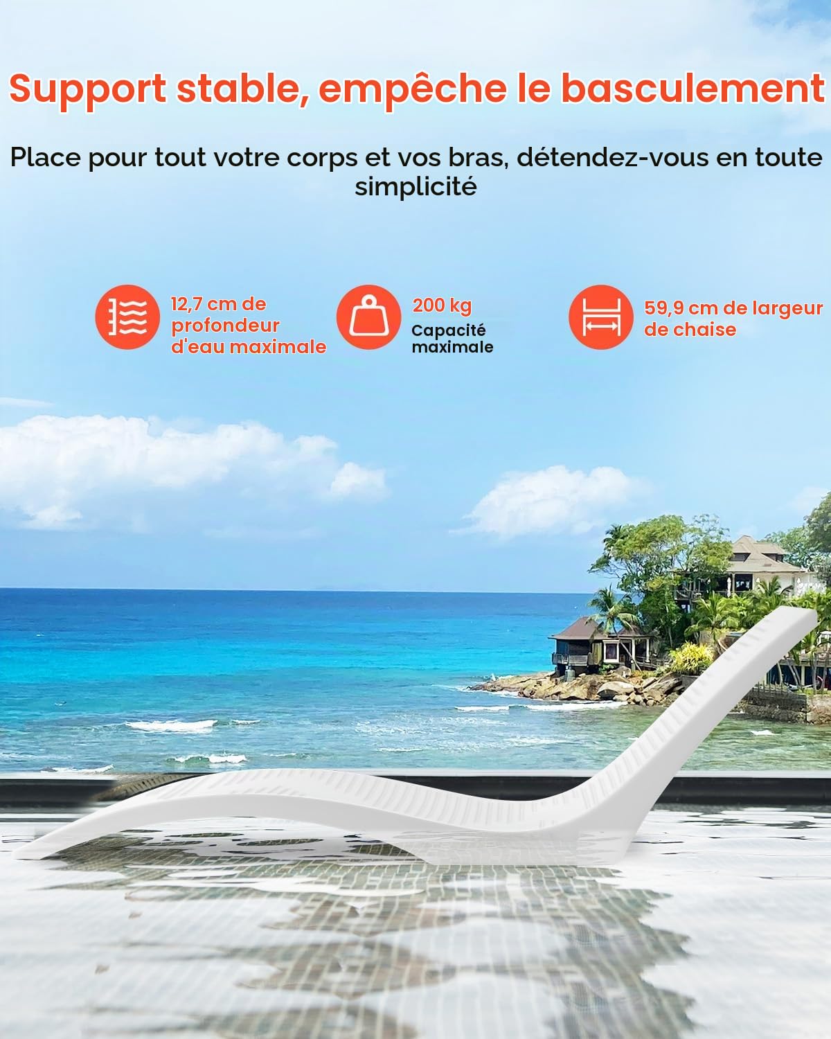 VEVOR Bain de Soleil, Lot de 2, Chaise Longue pour Profondeurs d'eau jusqu'à 12,7 cm, transat fixées dans Les piscines et flottantes sur l'eau, pour Bronzage au Bord de la Piscine et sur la terrasse