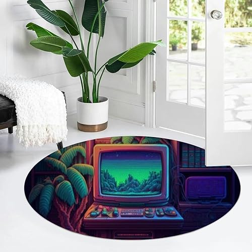 Miniatura 4 de Alfombra redonda pequeña de 3 pies para consola de videojuegos vintage de 16 bits retro de los años 80 y 90, alfombra redonda lavable para baño,