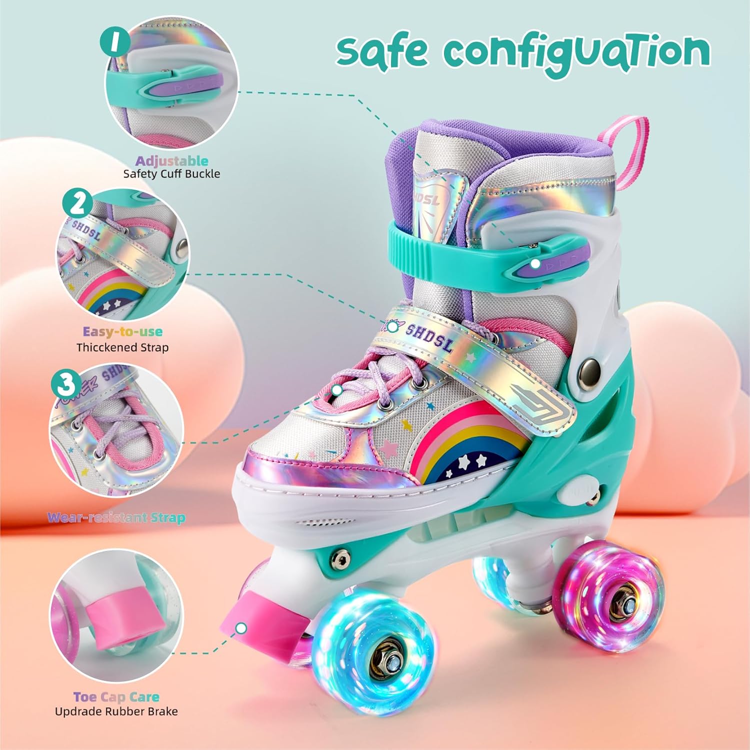 Girls Roller Skates for Kids Beginners 4 Size Adjustable Roller Skates, Light UP 8 Wheels for Girls Roller Skate Fun Illuminating Roller Skate for Kids Girl Boys patines para niñas