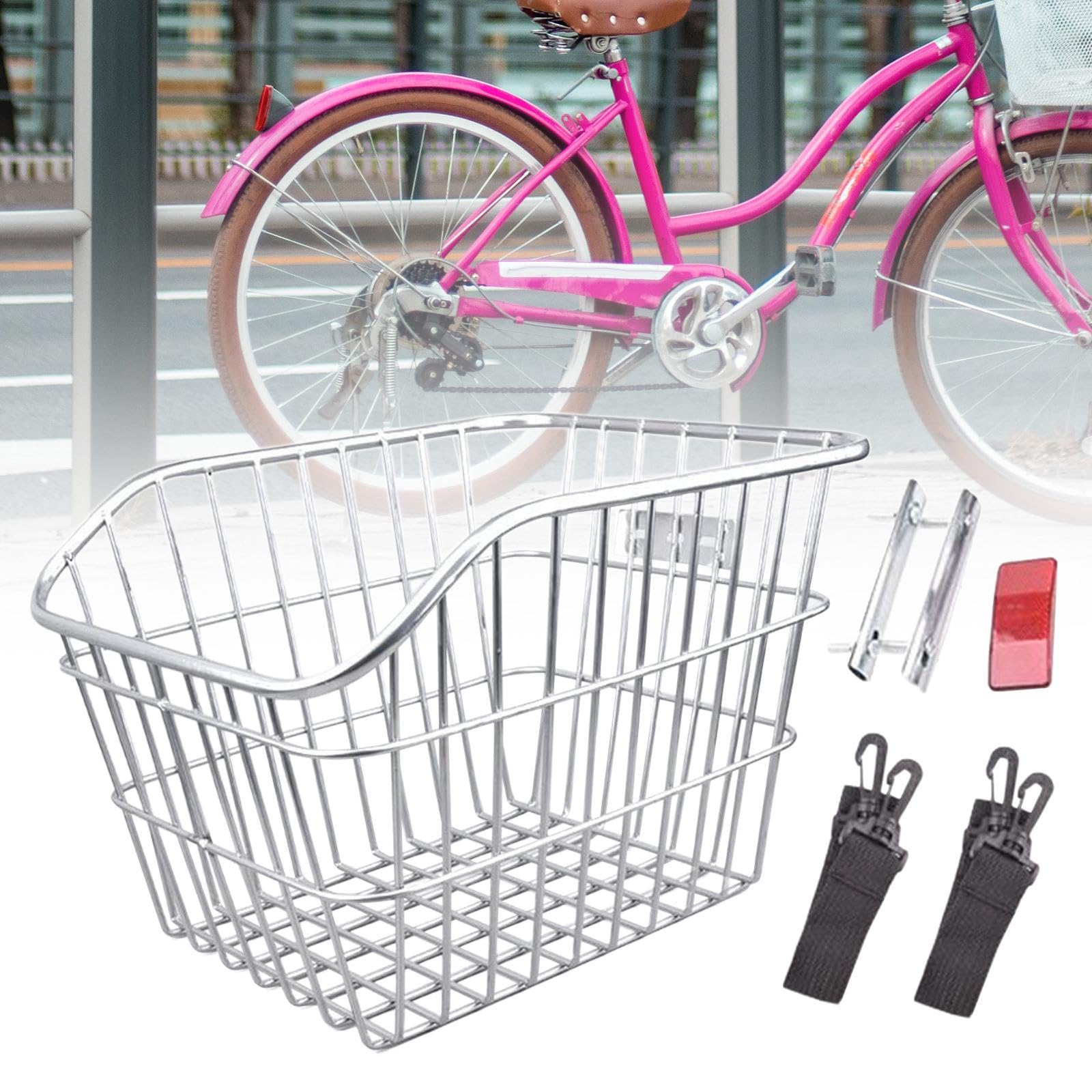 Amagogo Fahrradkorb hinten, Fahrradgepäckträger ohne Deckel, robuster Fahrradkorb, Fahrraddrahtkorb für Faltbare Fahrräder, Wandern