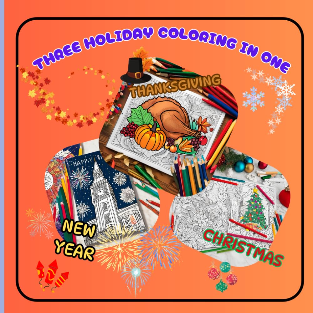 Three Holiday coloring in one: Relax and enjoy coloring for the three holidays and a few puzzle games to pass the time