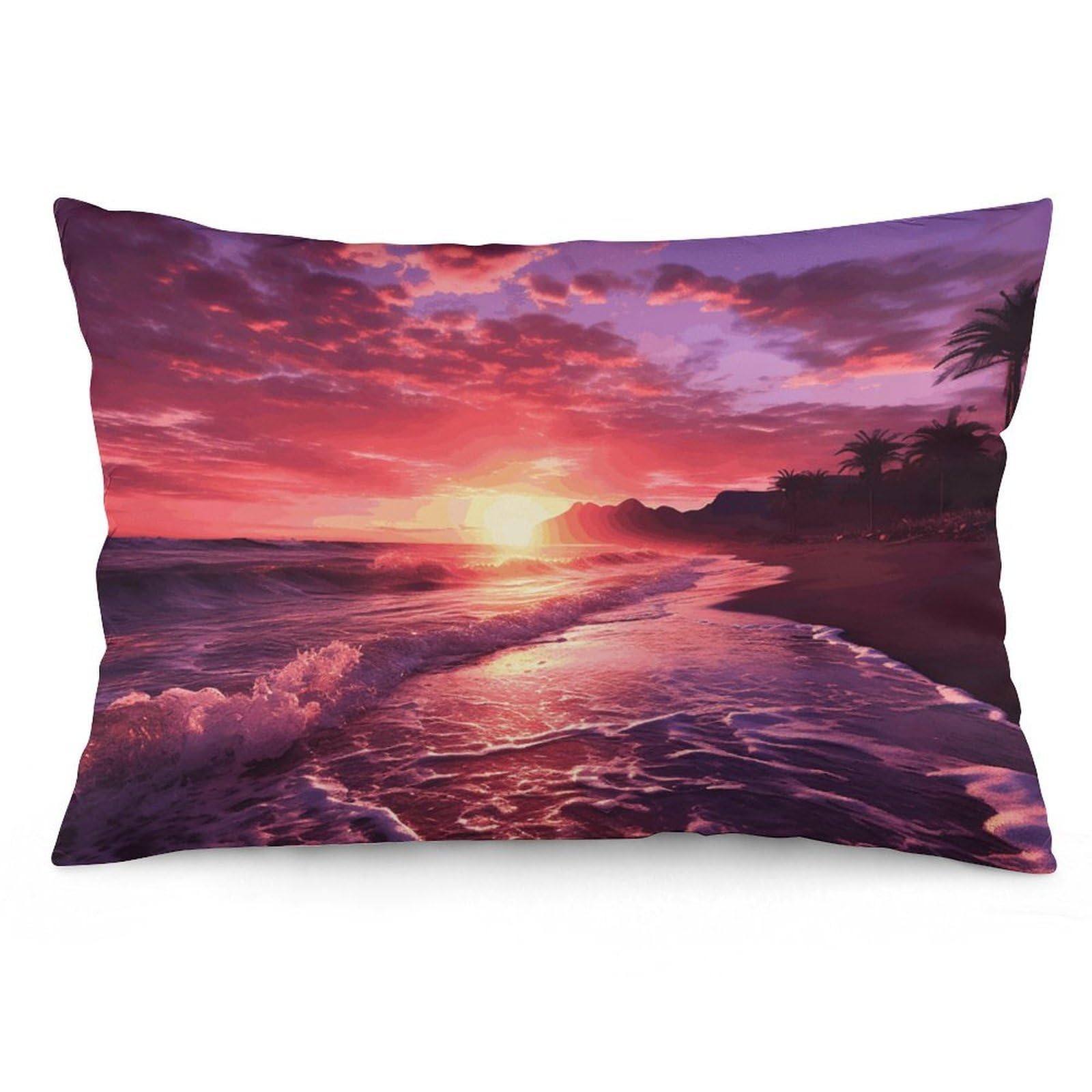 2 Pack Pillow Cases for Hair and Skin, Soft Breathable Pillow Case Covers with Hidden Zipper, Beach Sunset Pillowcase 20"x30" Pillow Covers for Sleeping Gift