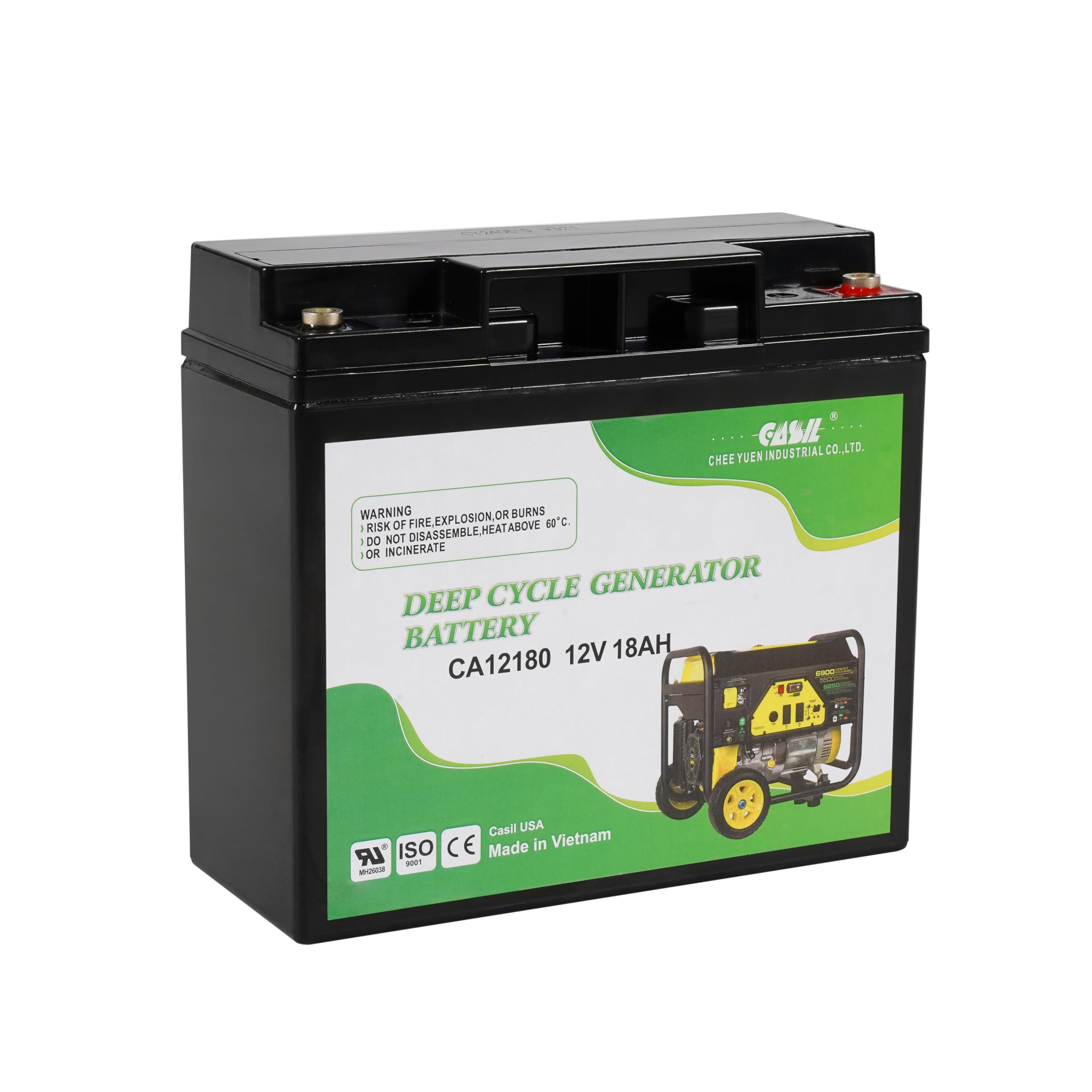 Casil 12V 18Ah Deep Cycle Generator Battery – Reliable Replacement for Champion, Generac, Duromax, and Briggs & Stratton Generators AGM SLA Replaces UB12180, FM12180, CP12180, 6FM18