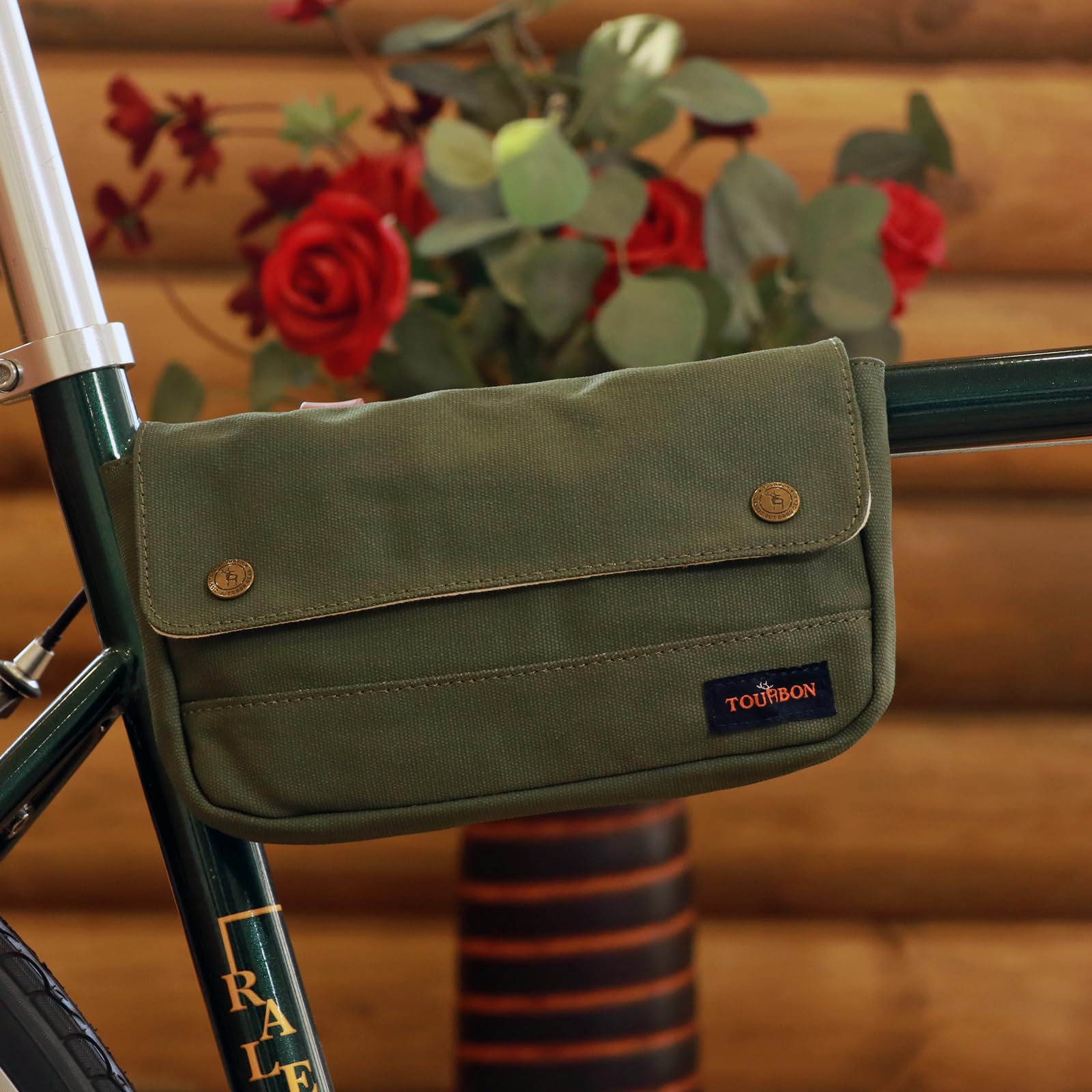 Tourbon Vestes Blousons Coupe Toile Pochette Sac pour Guidon de vélo pour vélo Bagages - Vert, Femme Homme Enfant, Handlebar Bag for Bike, Green