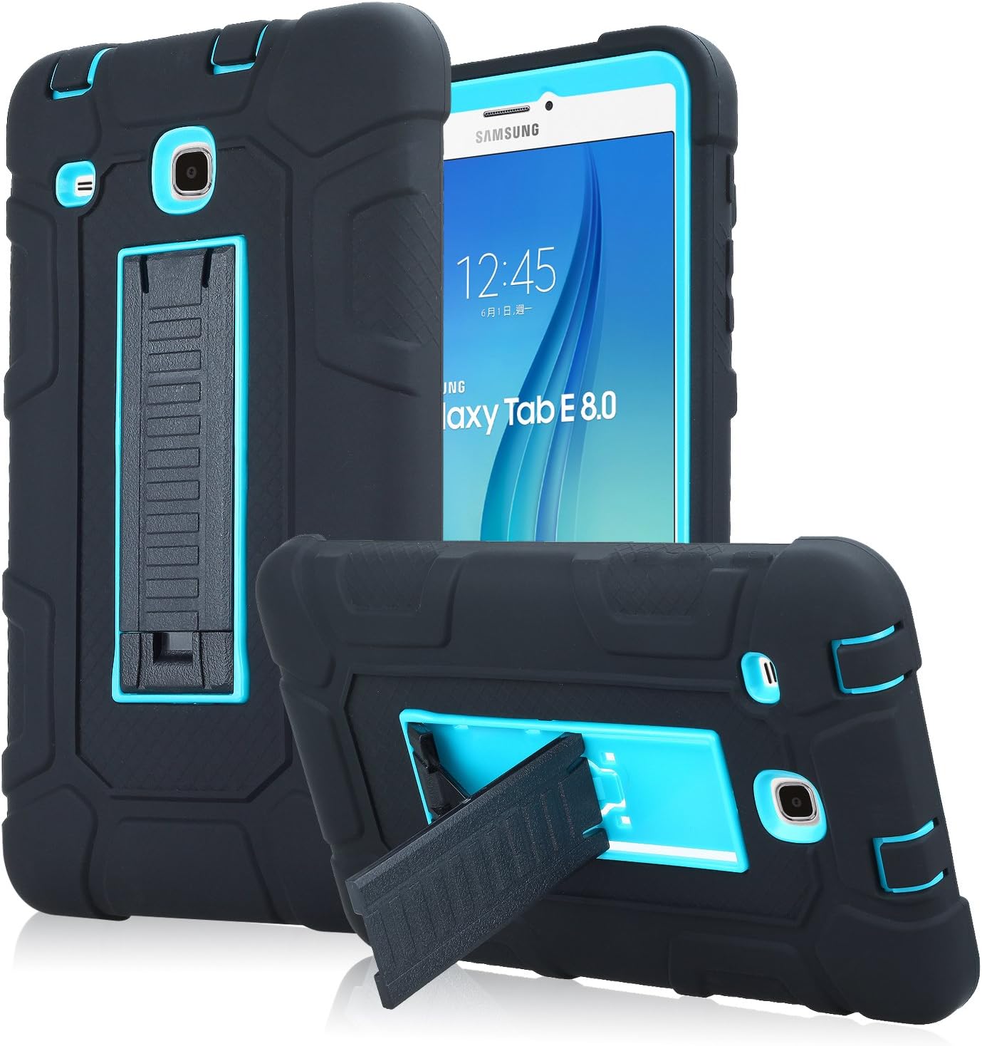 Samsung Galaxy Tab E 8.0 Case, High Impact Armor Heavy Duty Hybrid Shockproof Protection Cover Built with Kickstand for Samsung Galaxy Tab E 32GB SM-T378/Tab E 8.0 Inch SM-377 Tablet (Blue)