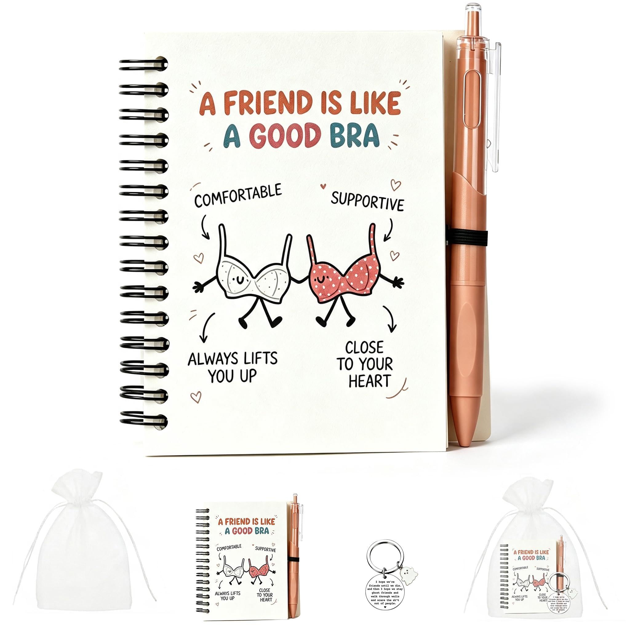 LCOLYDM Best Friend Gift for Women, A6 Notebook with Pen, Funny Keychain