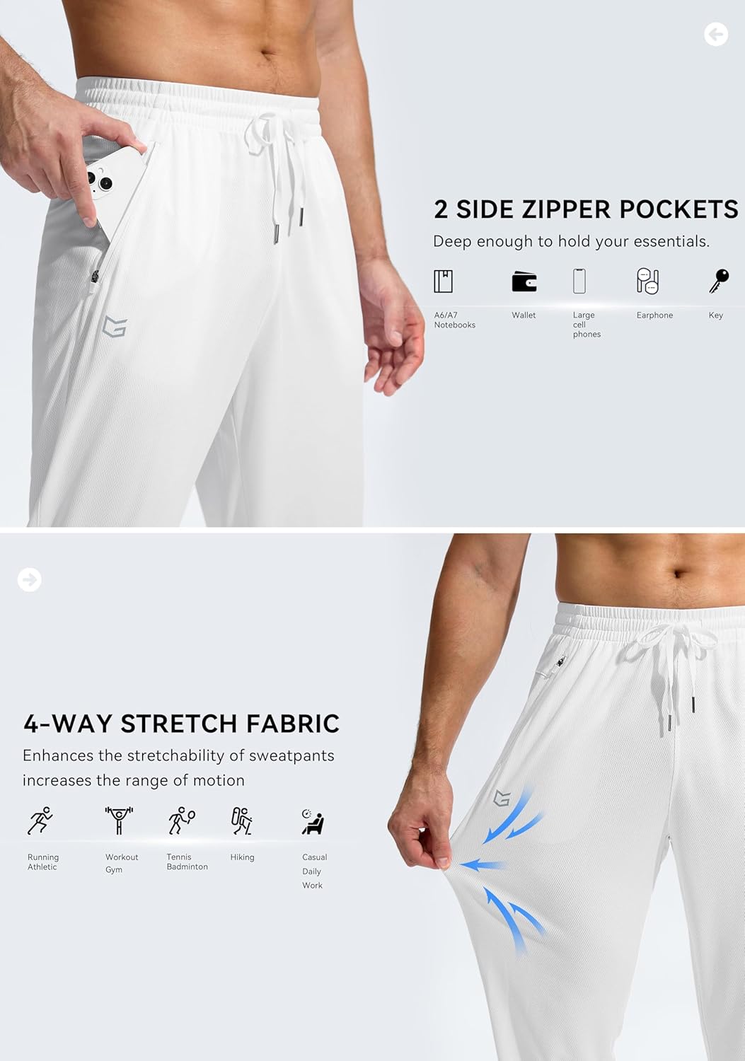 G Gradual Men's Sweatpants with Zipper Pockets Lightweight Mesh Athletic Pants for Men Open Bottom Workout Gym Running - Image 5