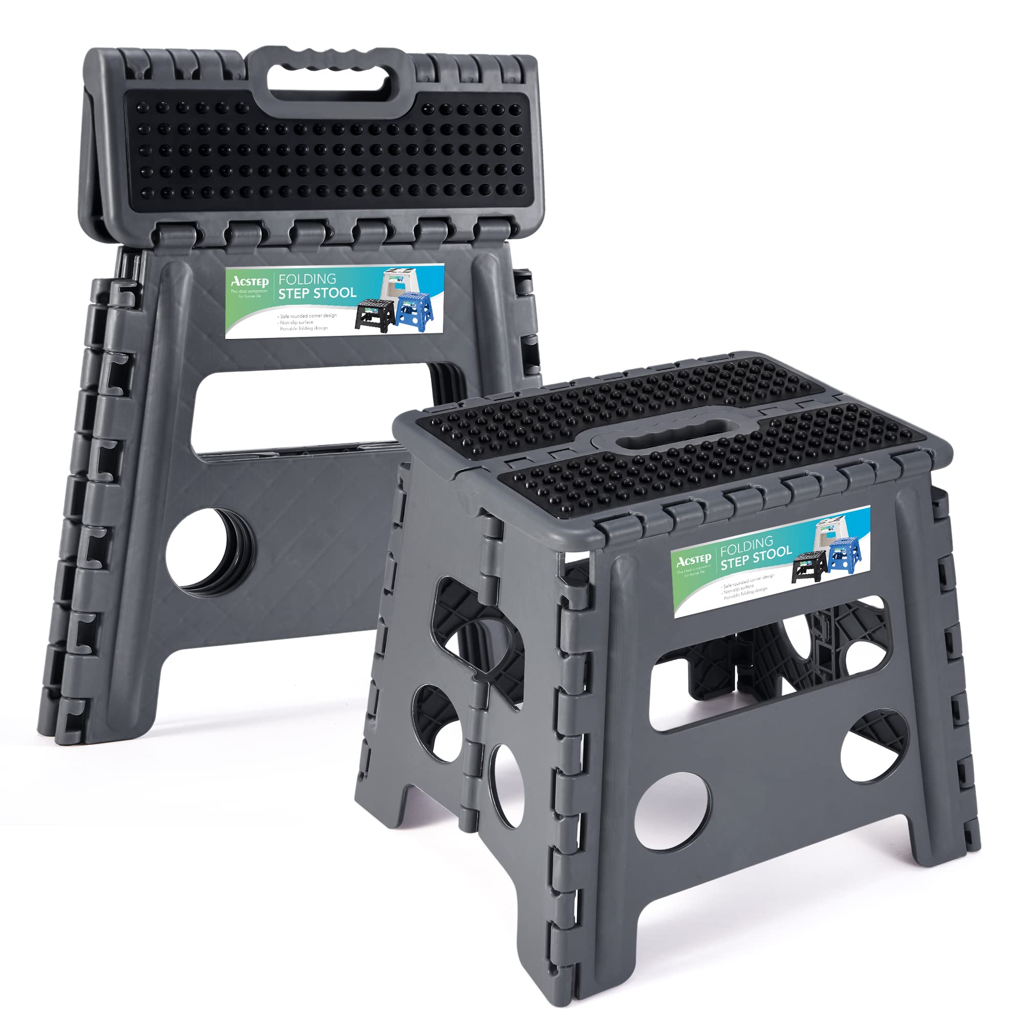 ACSTEP13" Folding Step Stool- Holds up to 300Lb,The Lightweight Non-Slip Upgrade Collapsible Stepping Stool is Sturdy Enough to Support Adults and Safe Enough for Kids(Grey,1 Pack)