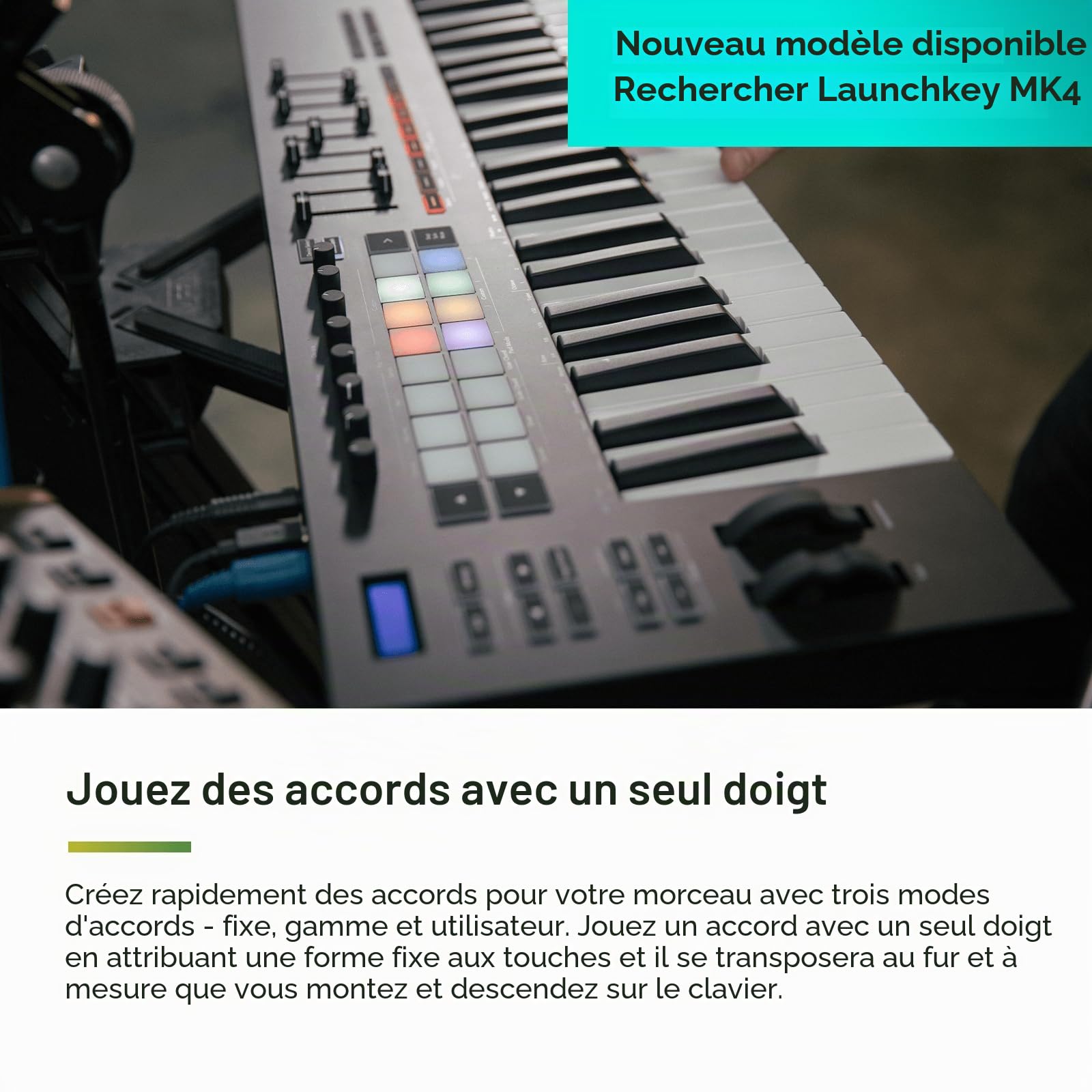 Novation Launchkey 49 [MK3], clavier maître MIDI — intégration parfaite avec Ableton Live. Modes Chord et Scale, et arpégiateur. Tous les logiciels nécessaires à la production musicale.