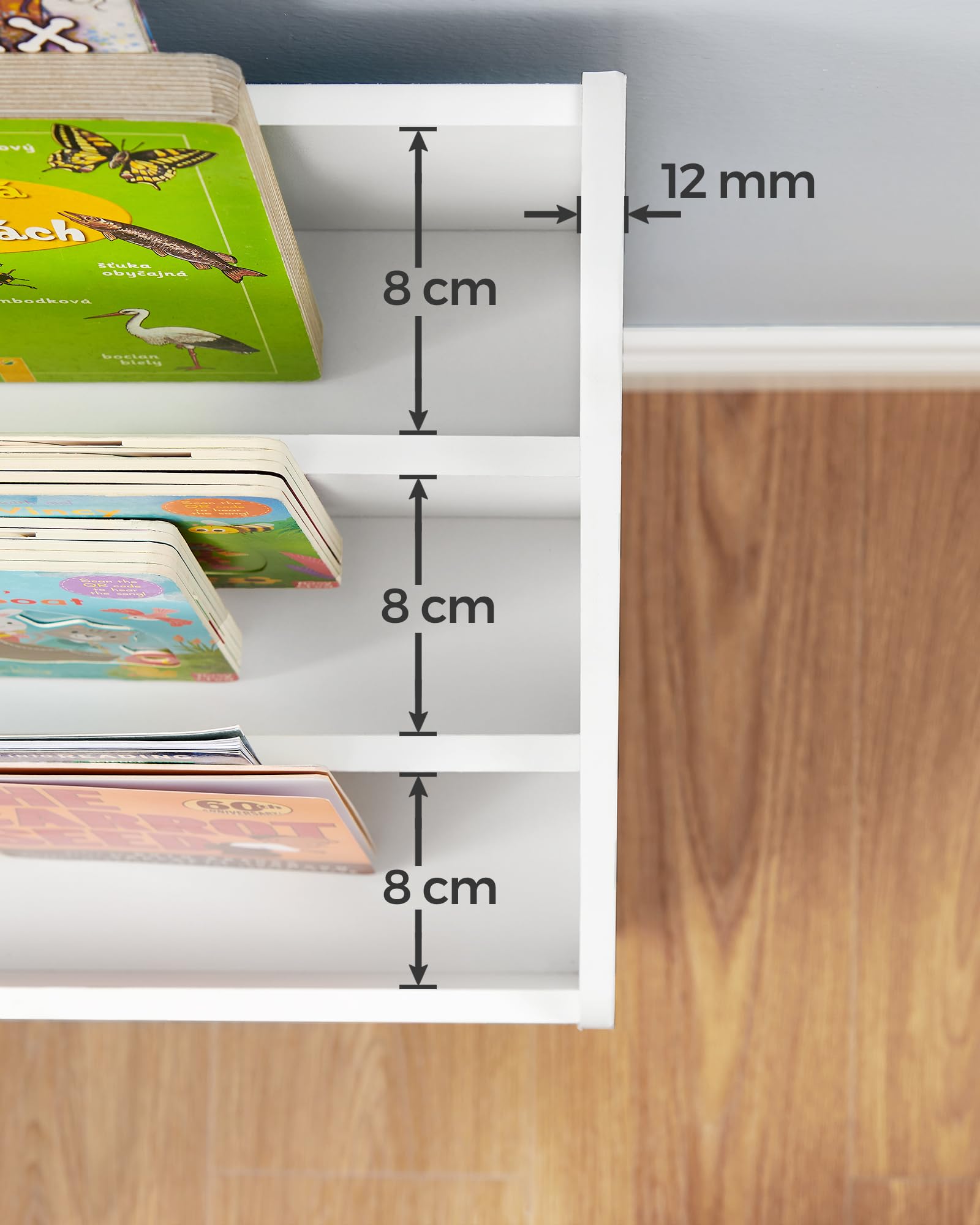 SONGMICS Scaffale per Giocattoli, Libreria per Bambini a 3 Scomparti, Contenitore Portagiochi Estraibile con Ruote, Multiuso, per Cameretta e Stanza dei Giochi, Bianco GKR41WT