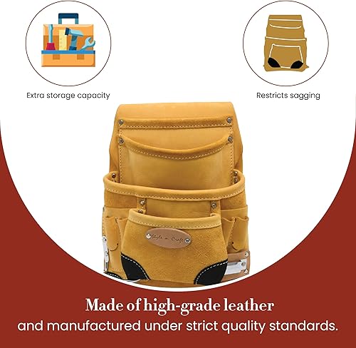 Miniatura 5 de Style n Craft Bolsa de herramientas y uñas de carpintero de 10 bolsillos con clip para cinta, bolsa de cuero de alta resistencia, bolsa de cuero de