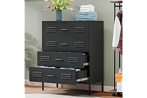 Industrial Black Dresser, 4 Drawer Chest of Drawers, Modern Tall Dresser for...